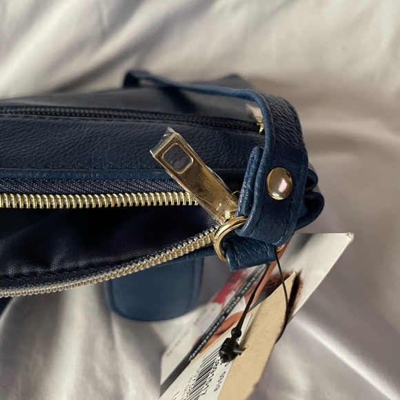 Mundi Pockets Plus Crossbody Bag with SafeKeeper in Navy Blue Vegan Leather - Picture 3 of 13